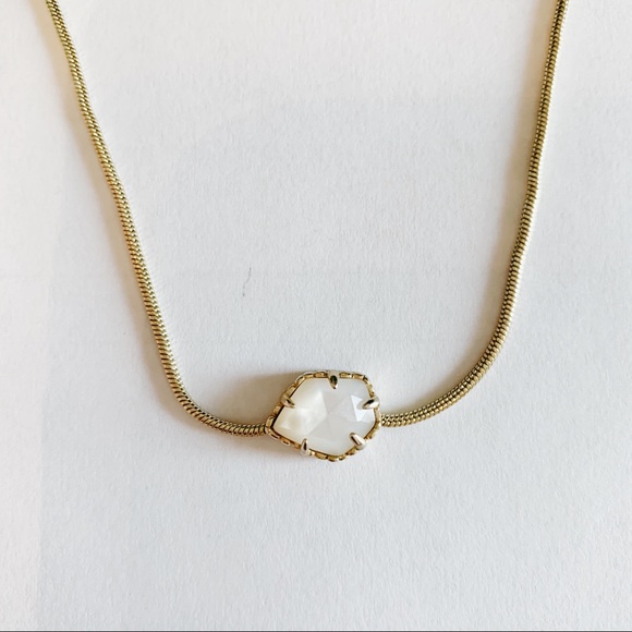 New Kendra Scott Tess Ivory Pearl Pendant Gold Plated Necklace